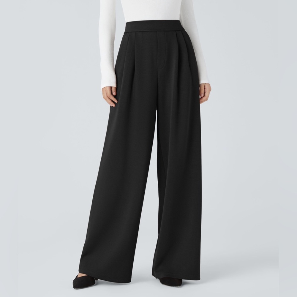 HALARA Flex High Waisted Body Sculpt Wide Leg Micro Waffle Work Pants